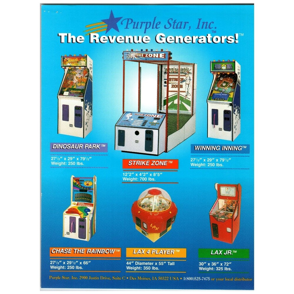 Purple Star Inc. Arcade Game Brochure Sales Flyer The Revenue Generators!